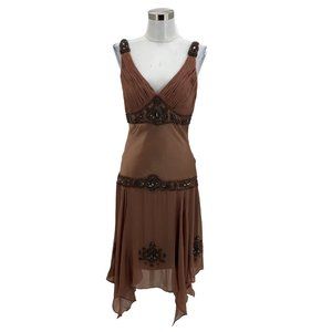 N1406 SUE WONG Designer Dress Silk A-Line Midi